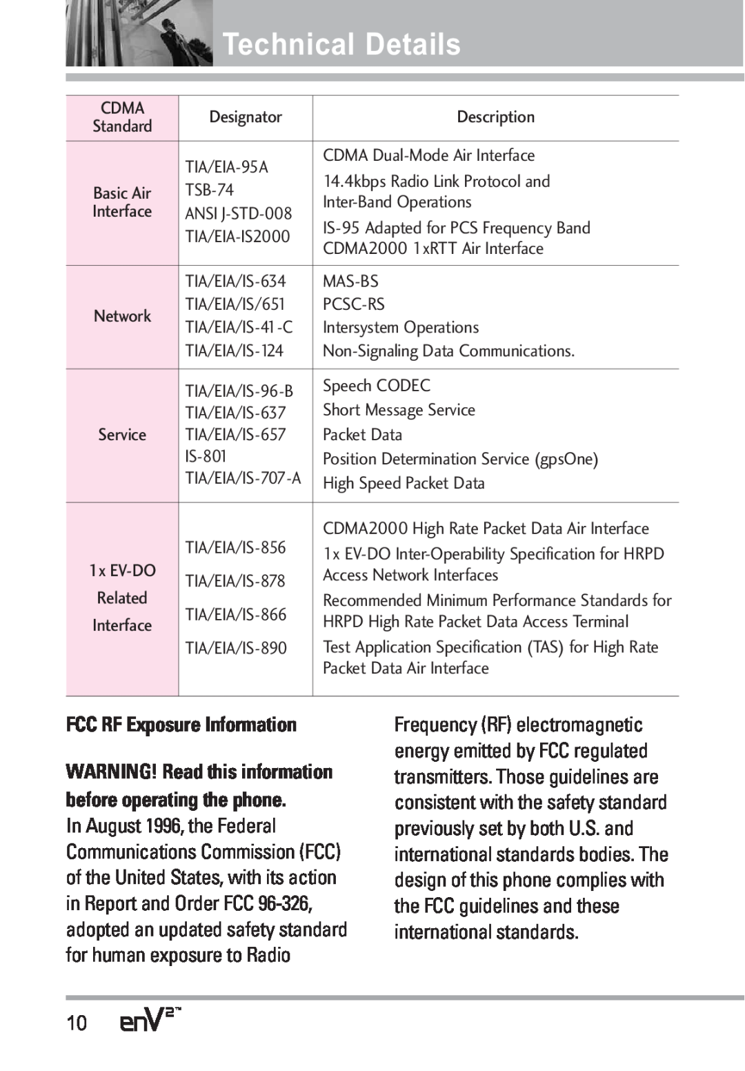 LG Electronics EnV2 manual Technical Details, FCC RF Exposure Information 