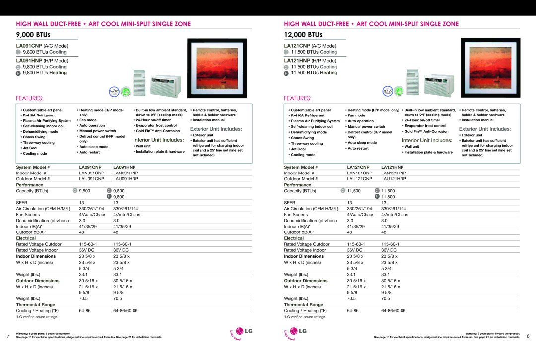 LG Electronics ESG-2008-V1 LAN091CNP LAN091HNP, LAU091CNP LAU091HNP, Seer, LAN121CNP LAN121HNP, LAU121CNP LAU121HNP 