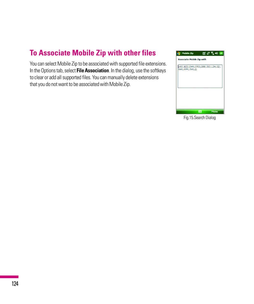 LG Electronics eXpo manual To Associate Mobile Zip with other files, 124 