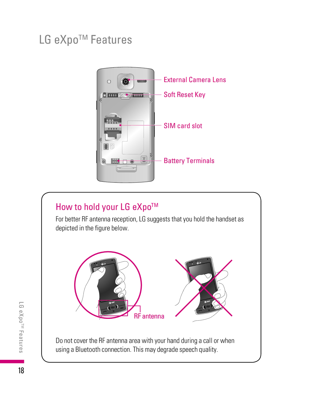 LG Electronics manual LG eXpoTM Features, How to hold your LG eXpoTM 