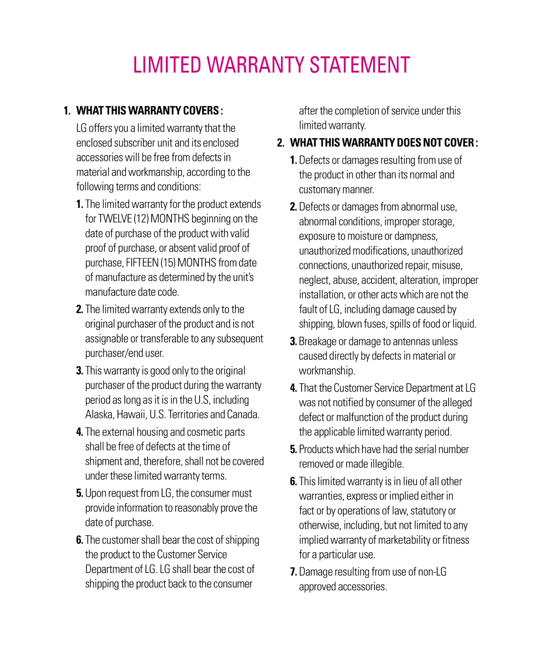 LG Electronics eXpo manual Limited Warranty Statement, After the completion of service under this limited warranty 