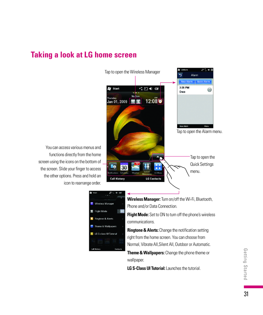 LG Electronics eXpo manual Taking a look at LG home screen, Tap to open the Wireless Manager 