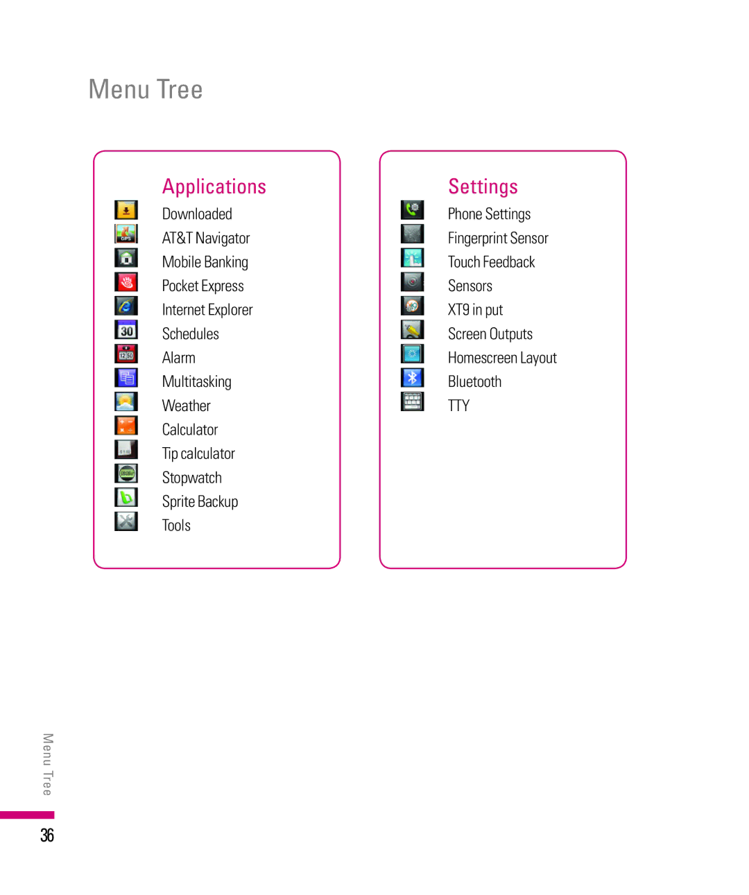 LG Electronics eXpo manual Applications Settings, Downloaded Phone Settings AT&T Navigator, Mobile Banking 