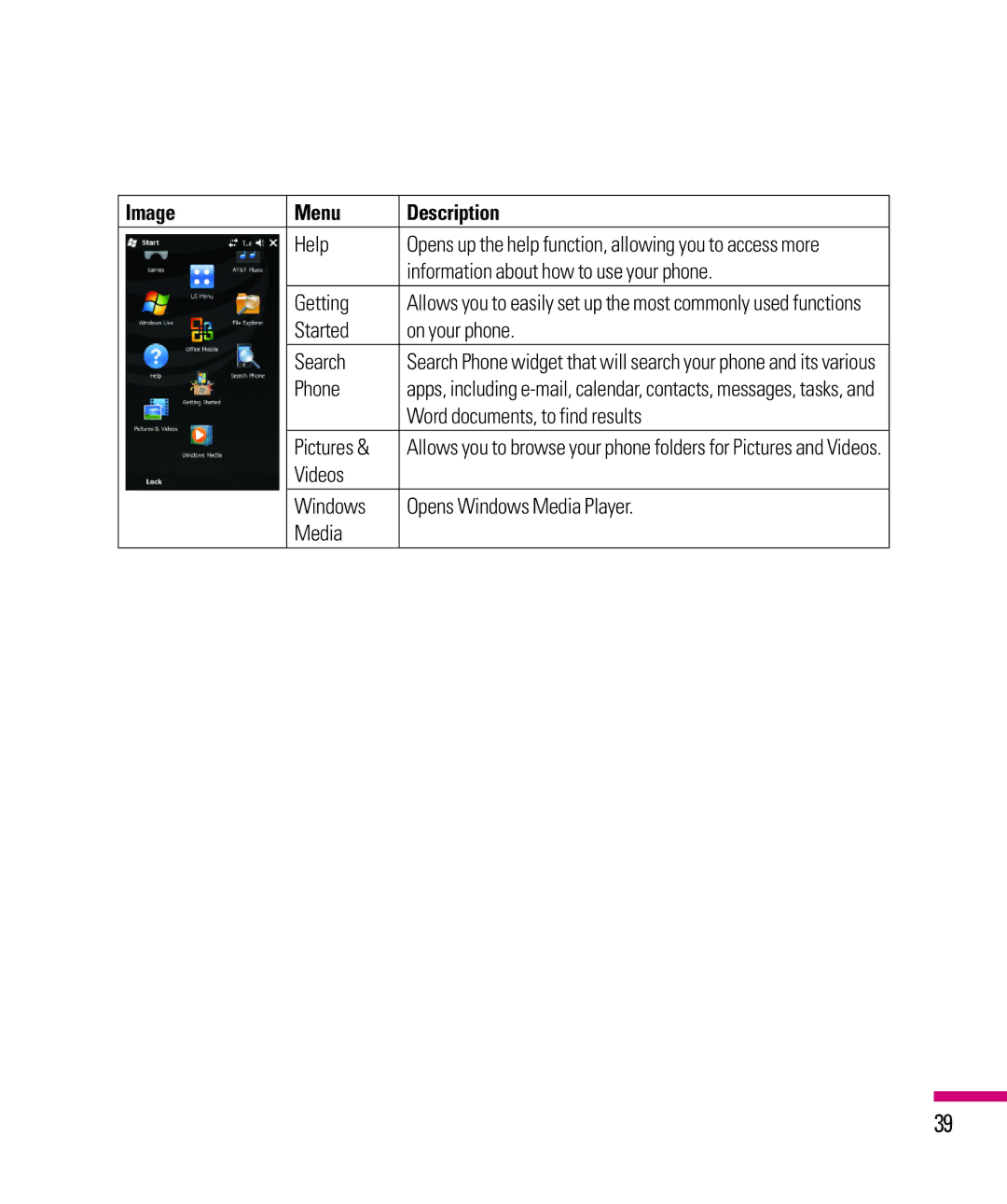 LG Electronics eXpo manual Help, Information about how to use your phone, Getting, Started On your phone Search, Pictures 