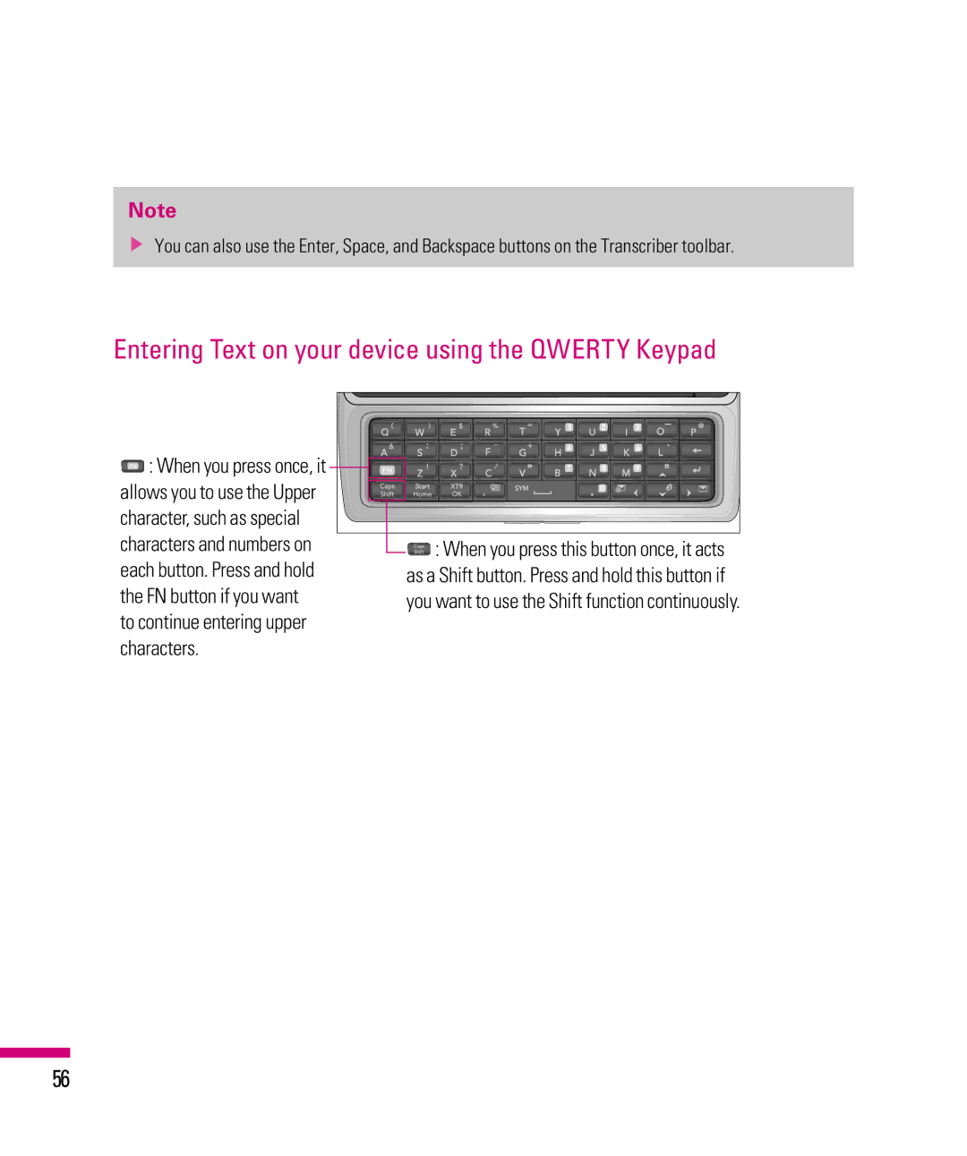 LG Electronics eXpo manual Entering Text on your device using the Qwerty Keypad 