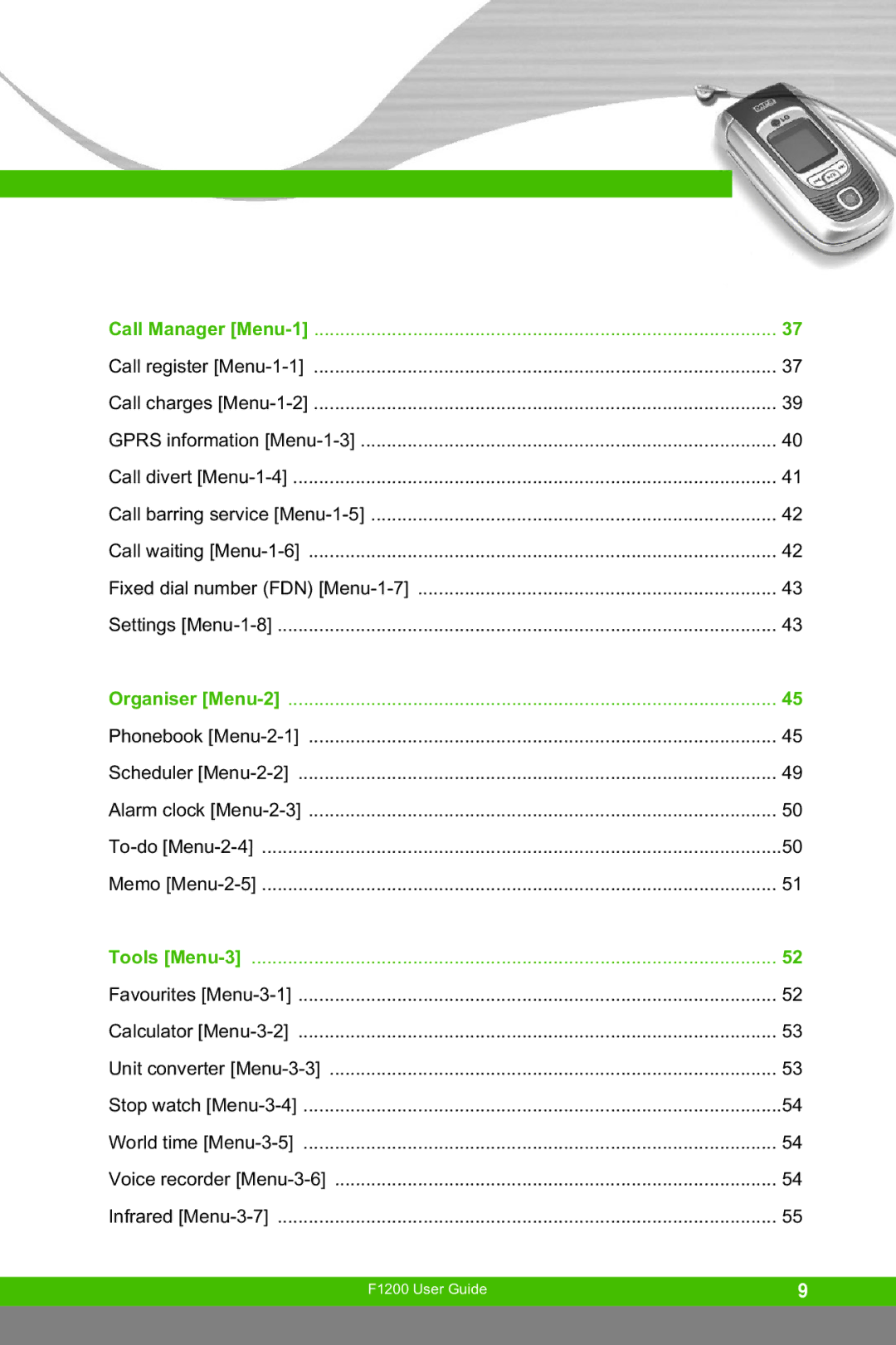 LG Electronics F1200 manual Organiser Menu-2 