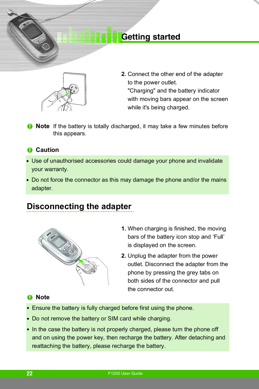 LG Electronics F1200 manual Disconnecting the adapter 