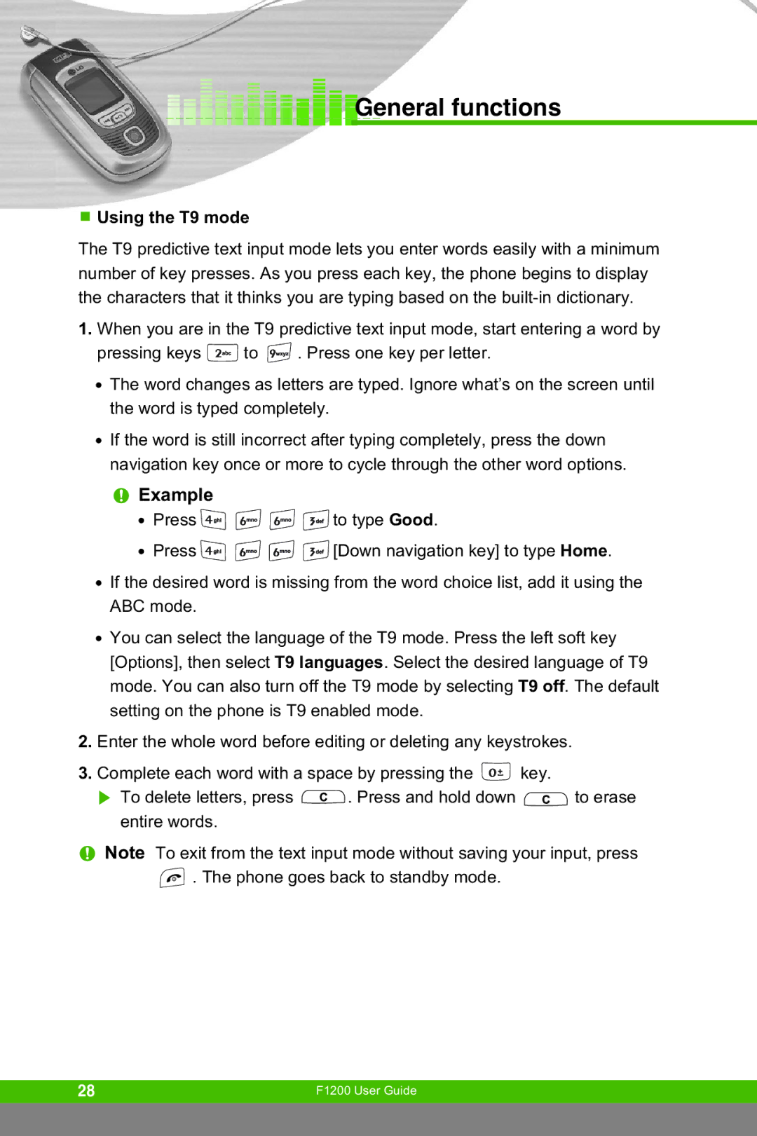 LG Electronics F1200 manual Using the T9 mode 