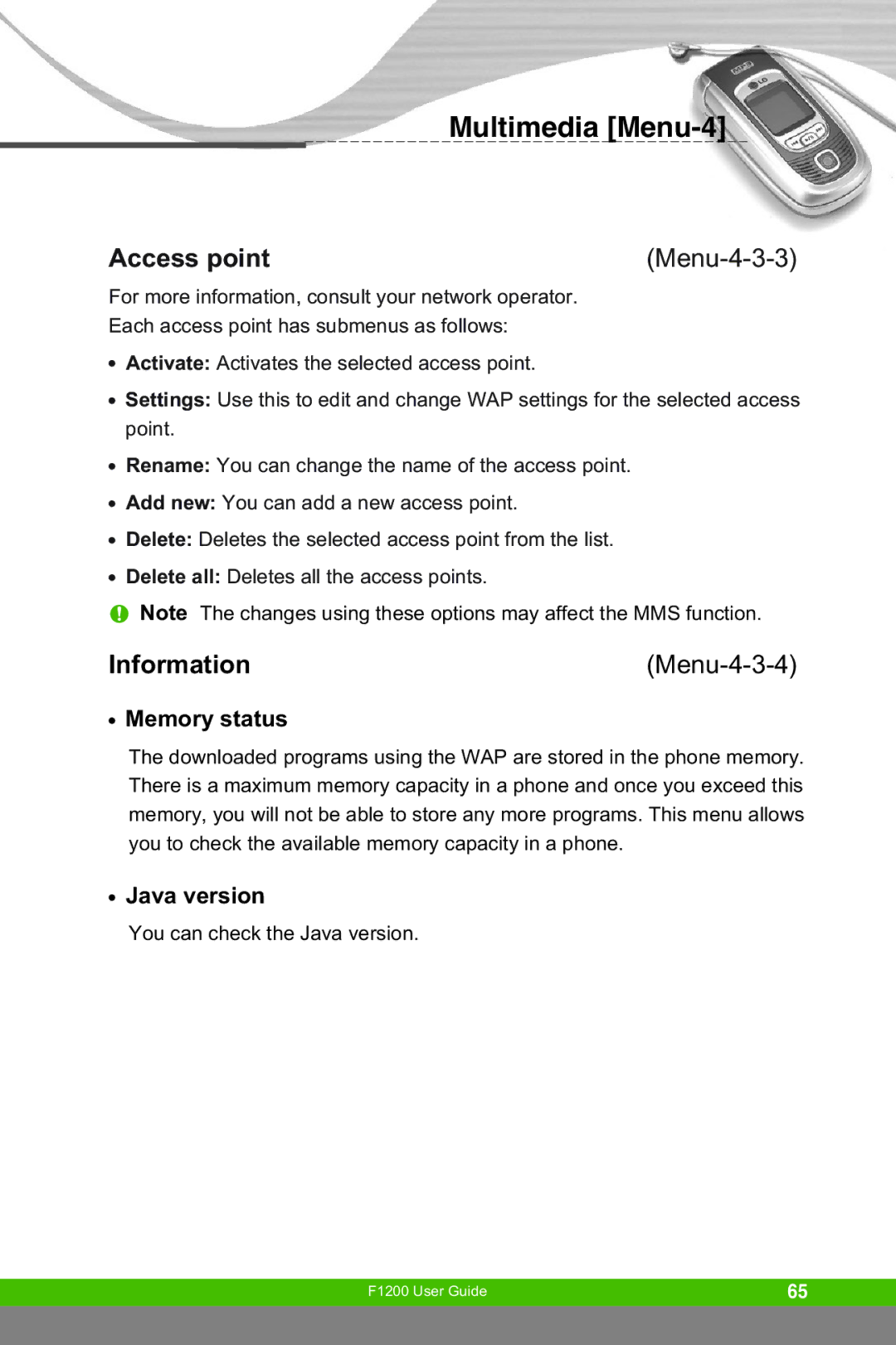 LG Electronics F1200 manual Access point, Menu-4-3-3, Menu-4-3-4 