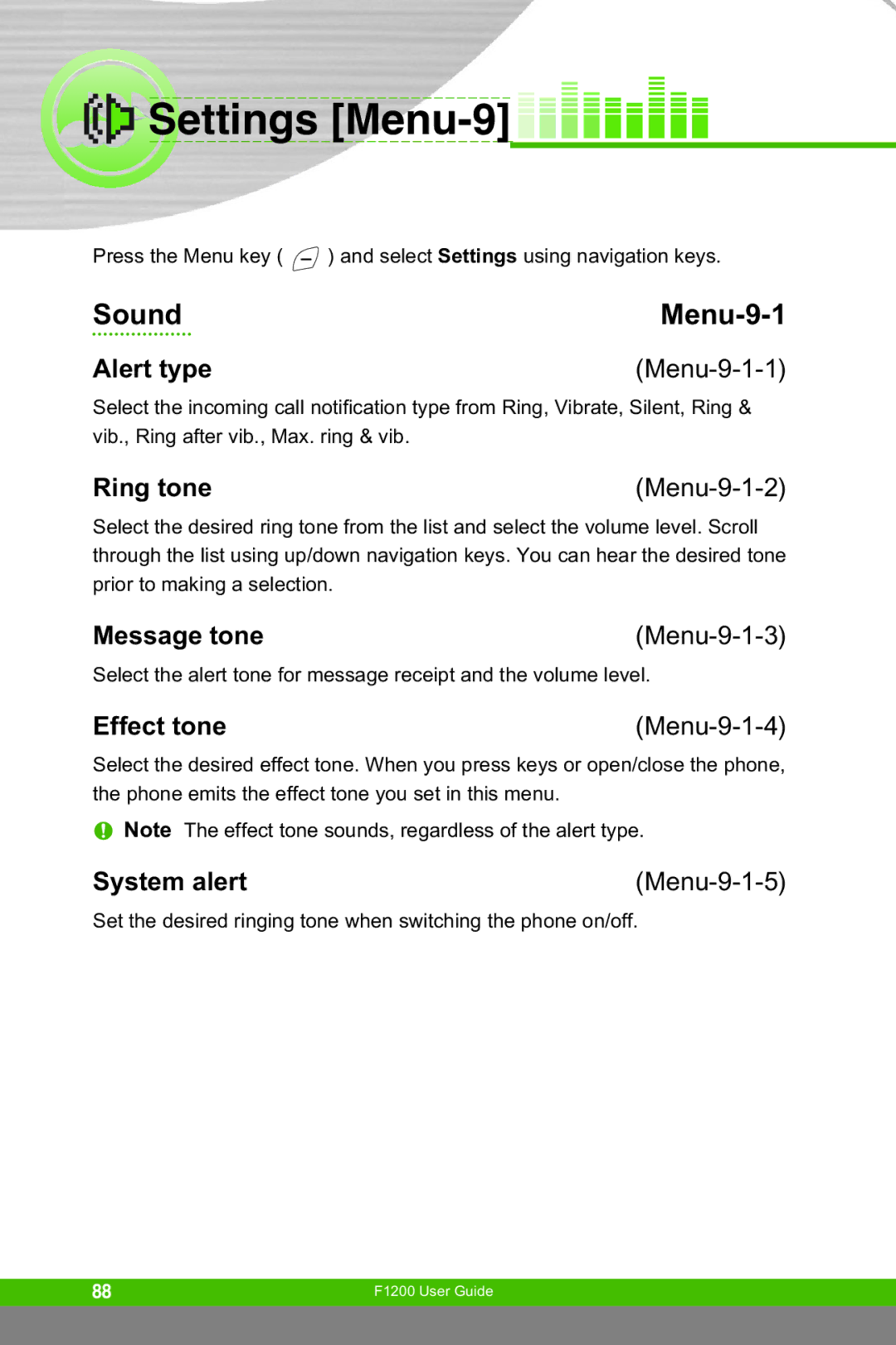 LG Electronics F1200 manual Settings Menu-9, Sound Menu-9-1 