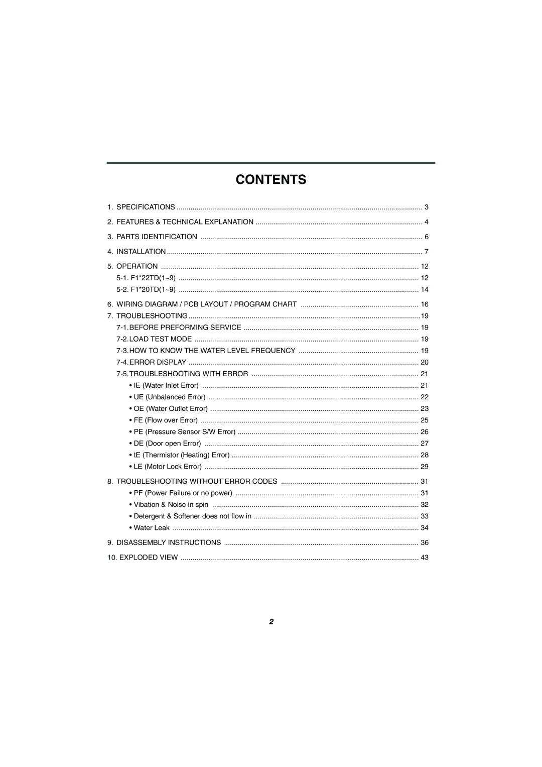 LG Electronics F1256QD service manual Contents 