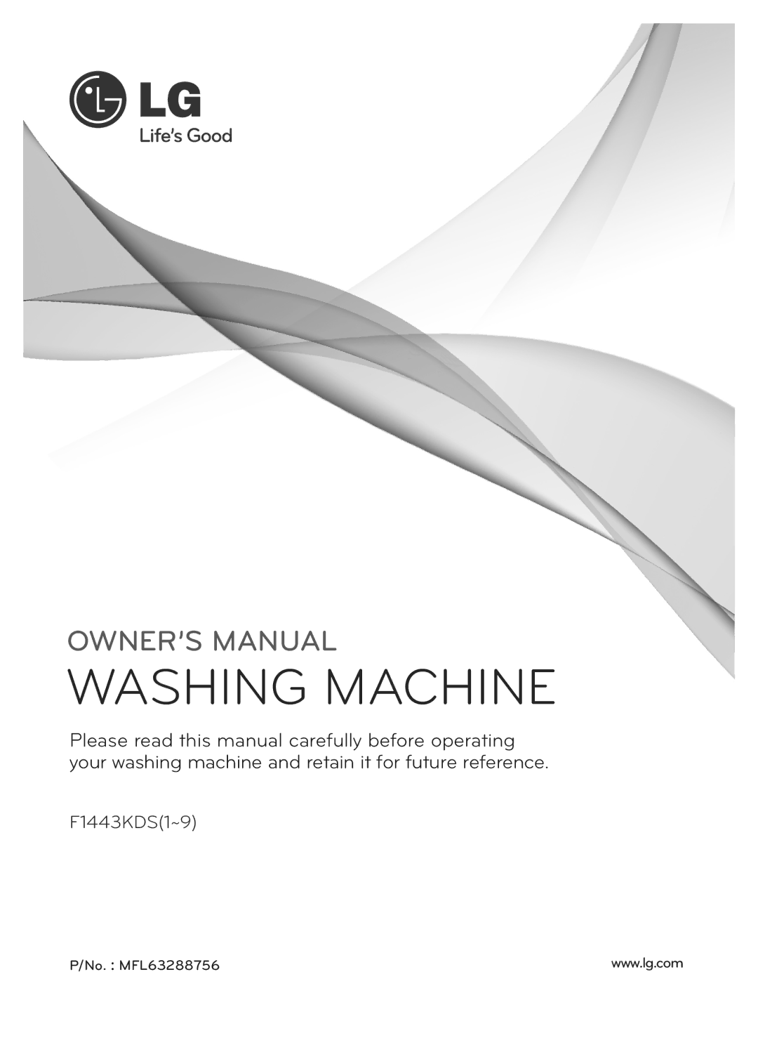 LG Electronics F1443KDS owner manual Washing Machine 