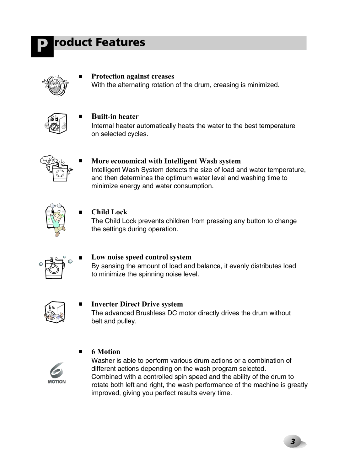 LG Electronics F1443KDS owner manual Roduct Features, More economical with Intelligent Wash system 