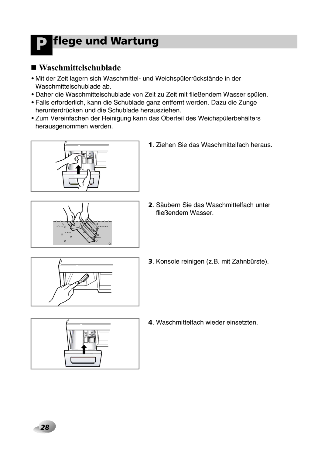 LG Electronics F1443KDS owner manual Waschmittelschublade 