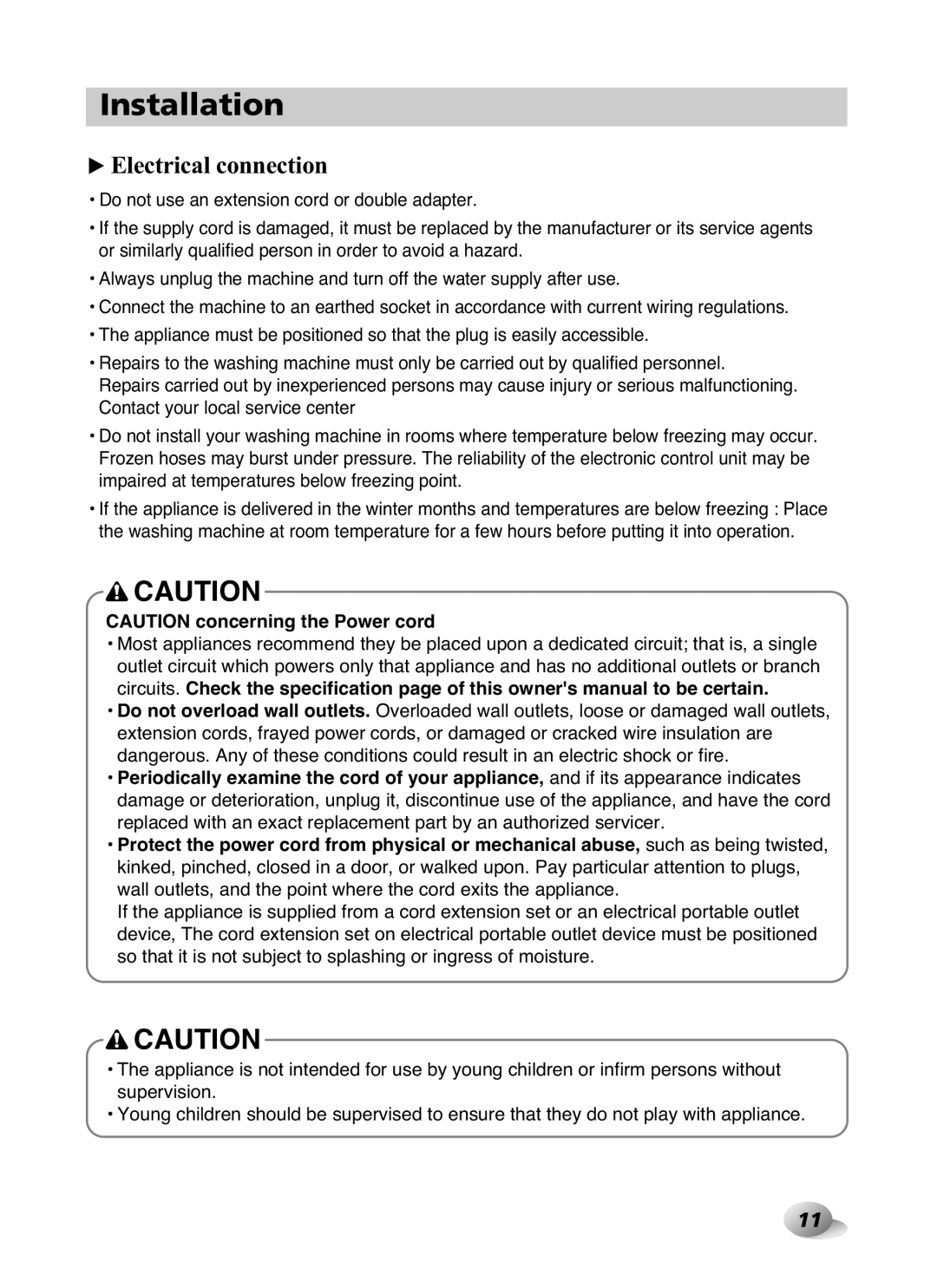 LG Electronics F1480RD owner manual ❿Electrical connection 