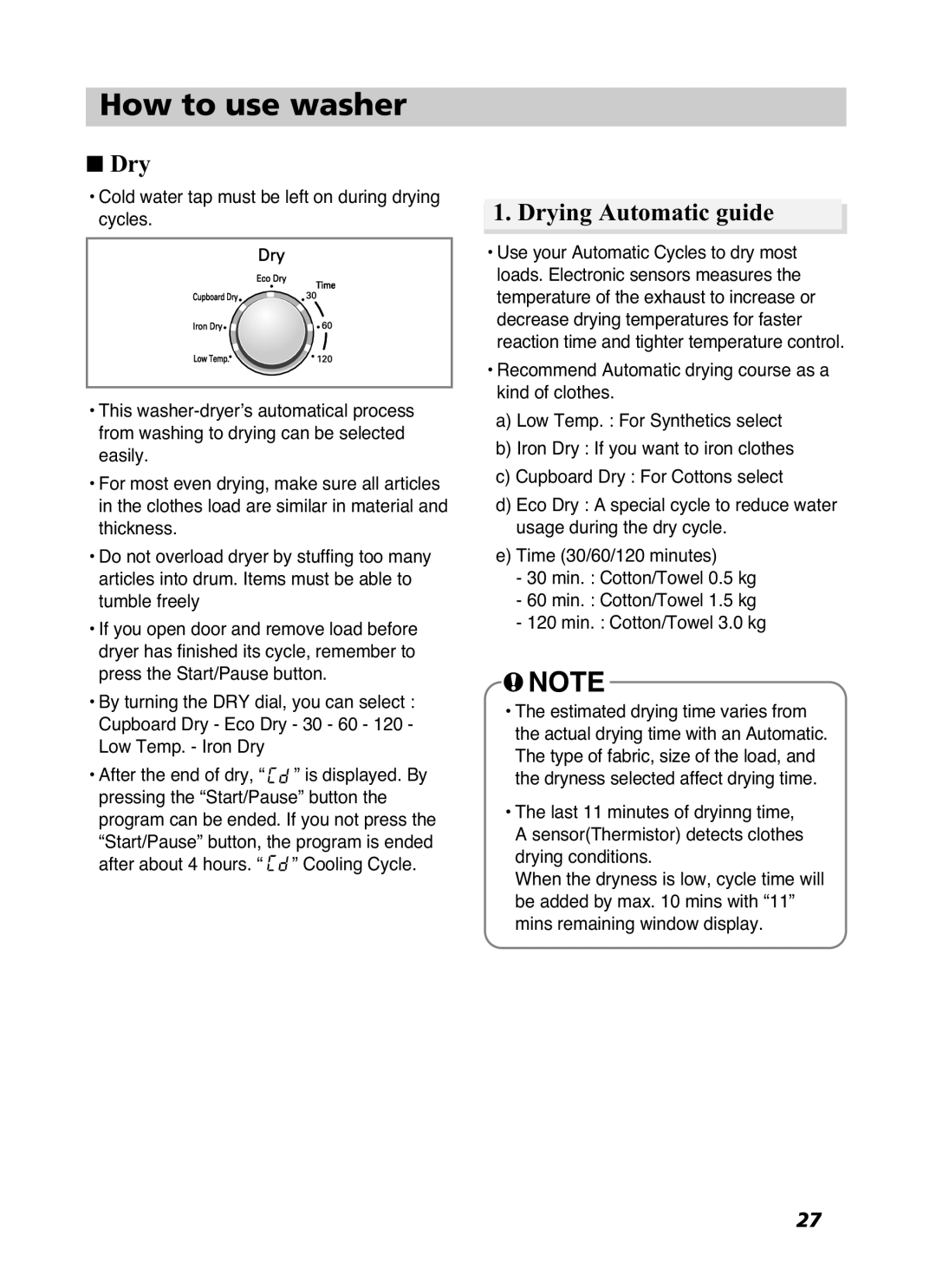 LG Electronics F1480RD owner manual Drying Automatic guide 