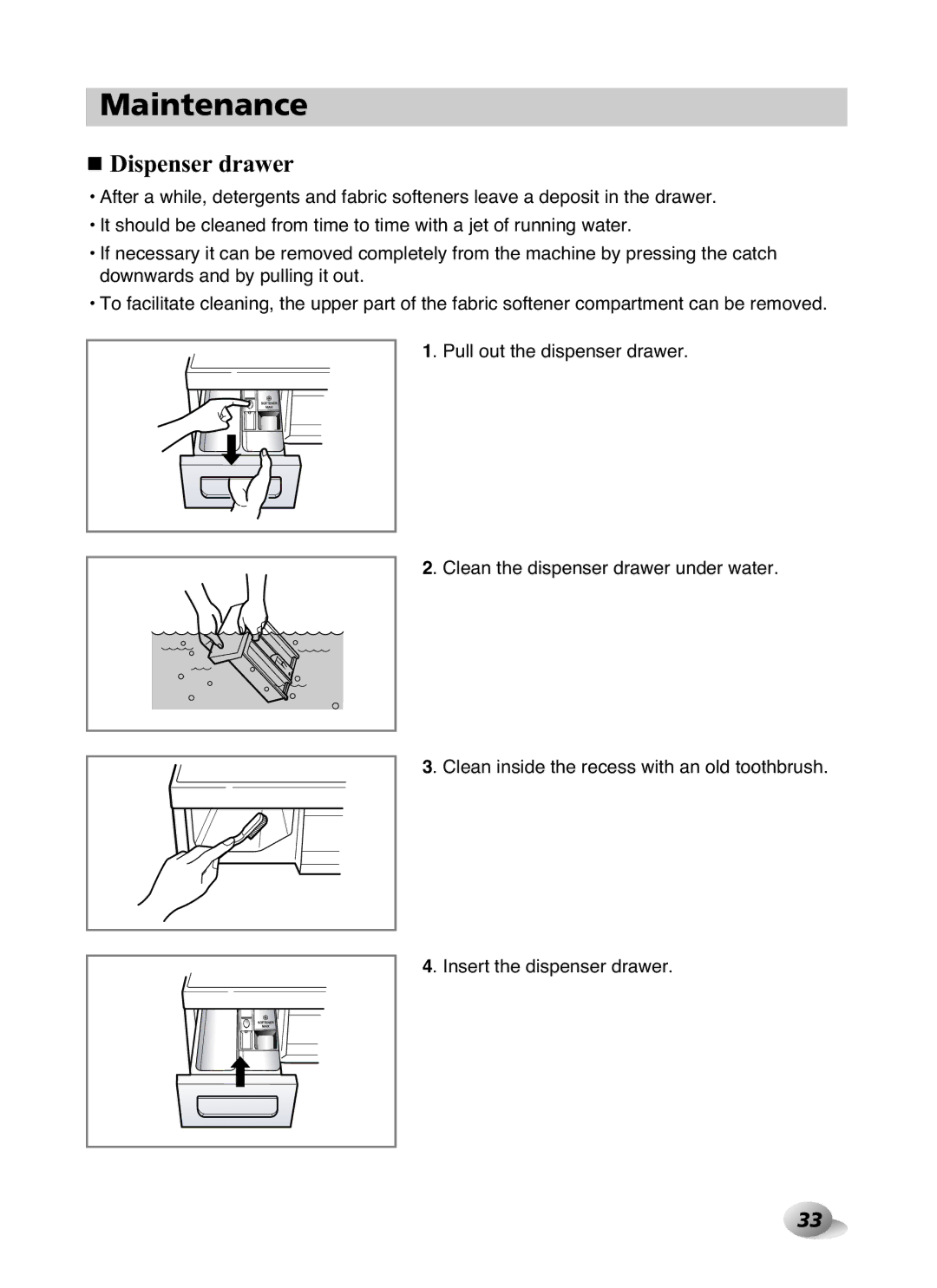 LG Electronics F1480RD owner manual Dispenser drawer 