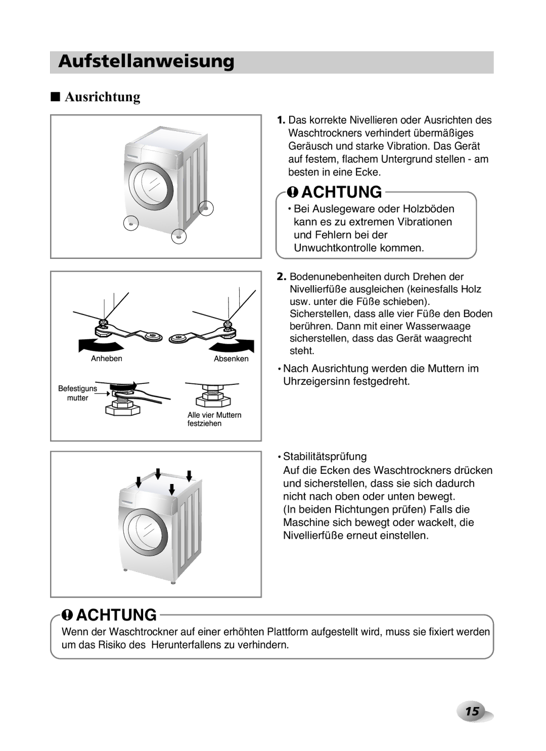 LG Electronics F1480RD owner manual Ausrichtung 