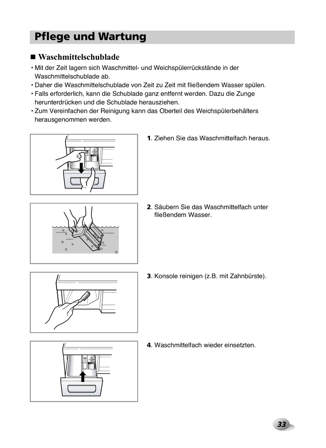 LG Electronics F1480RD owner manual Waschmittelschublade 