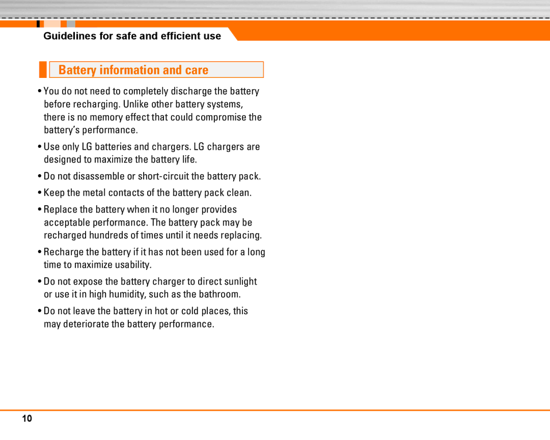 LG Electronics F2250 manual Battery information and care 