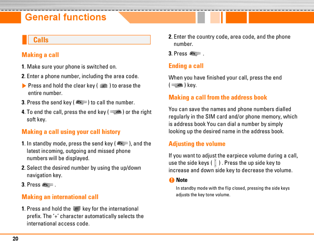 LG Electronics F2250 manual General functions, Calls 