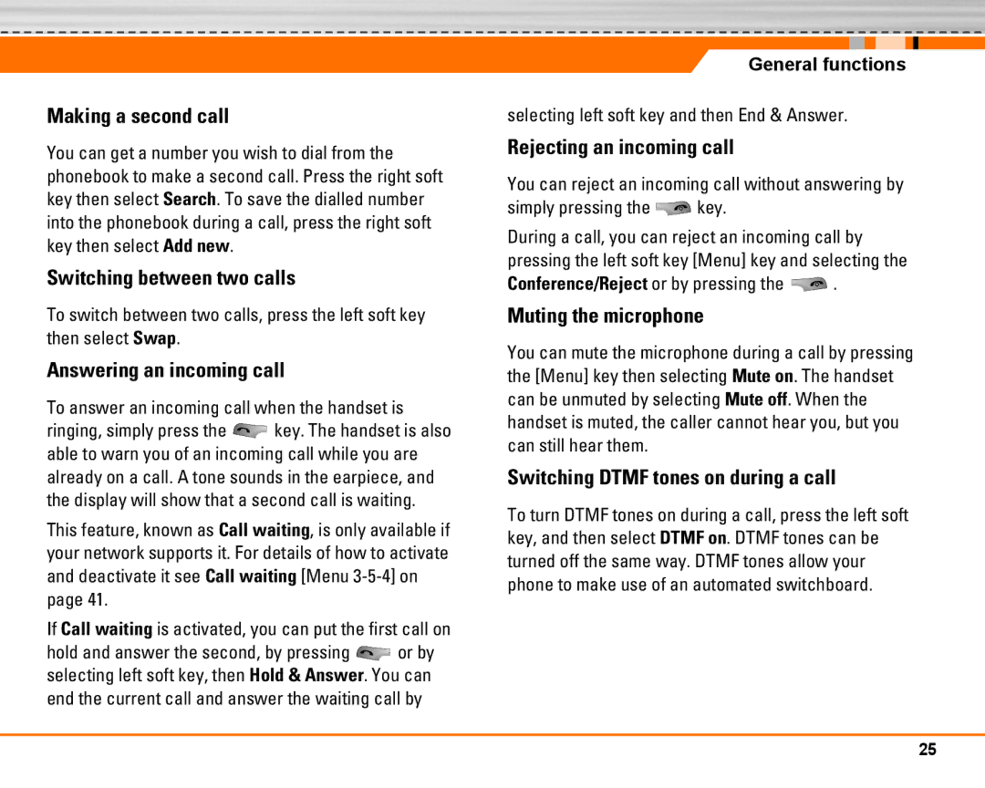 LG Electronics F2250 manual To answer an incoming call when the handset is, Selecting left soft key and then End & Answer 