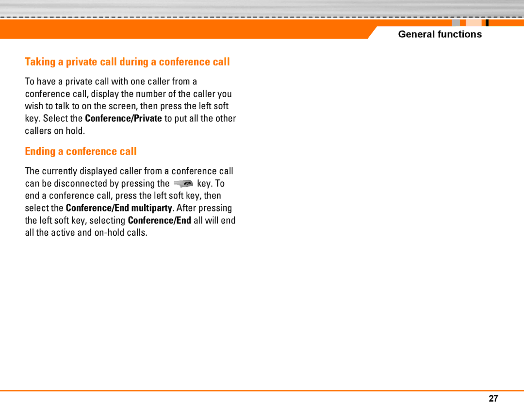 LG Electronics F2250 manual Taking a private call during a conference call, Ending a conference call 