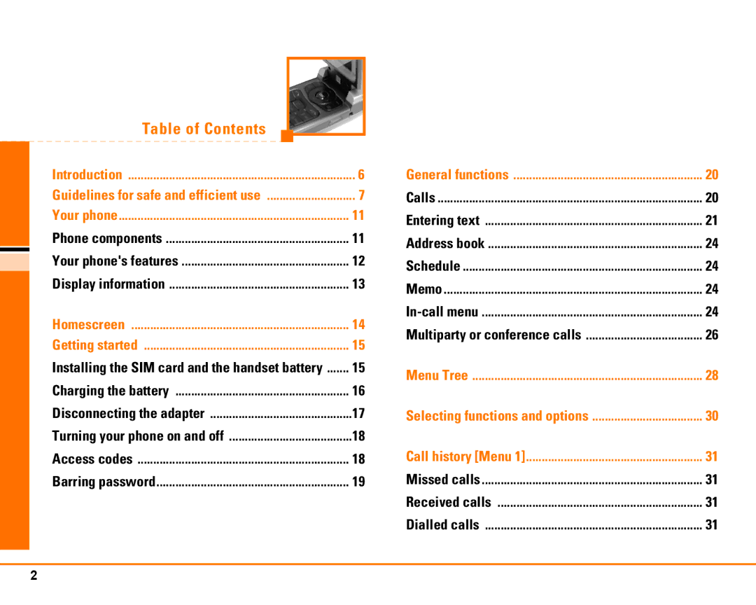 LG Electronics F2250 manual Table of Contents 