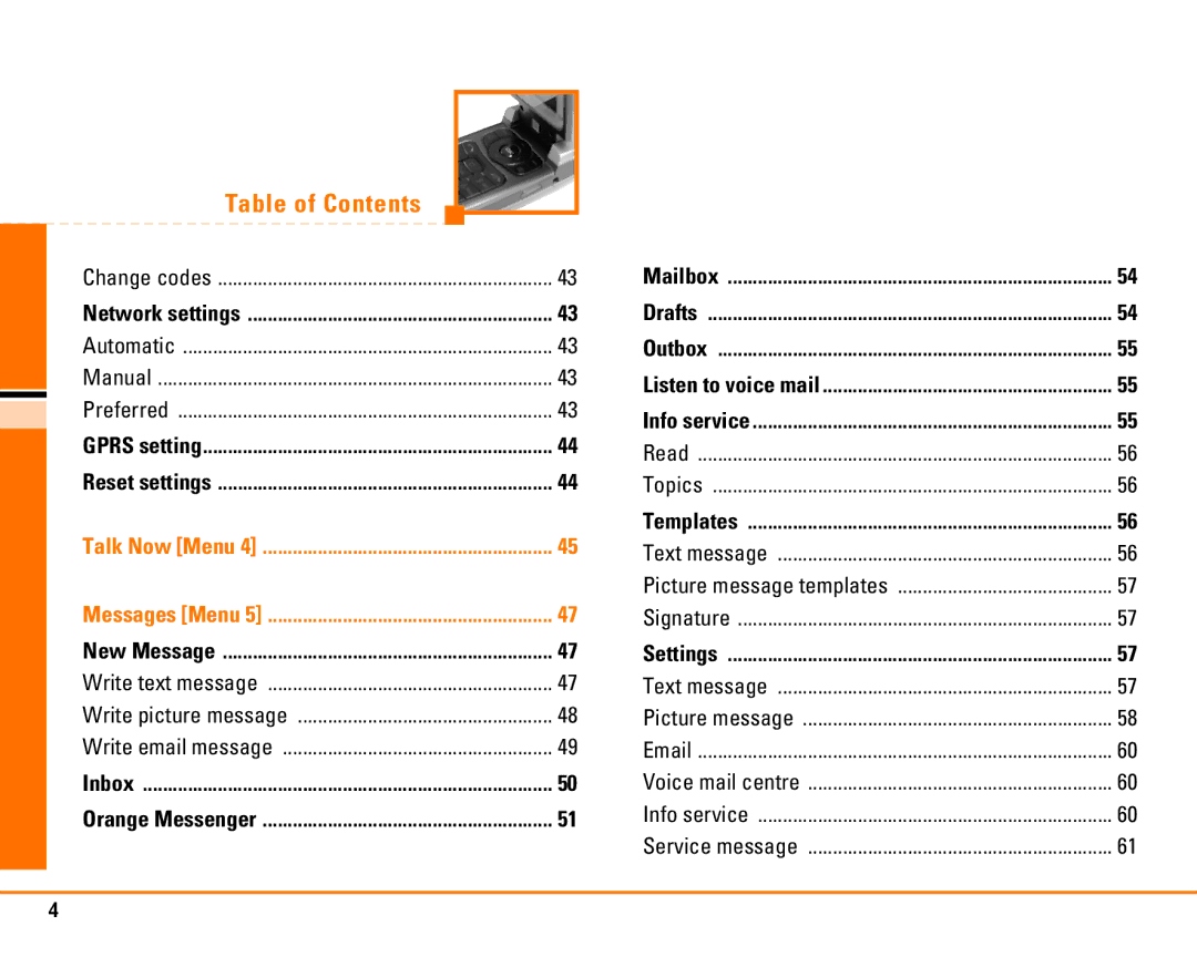 LG Electronics F2250 manual Talk Now Menu Messages Menu 