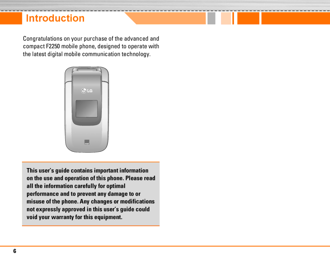 LG Electronics F2250 manual Introduction 