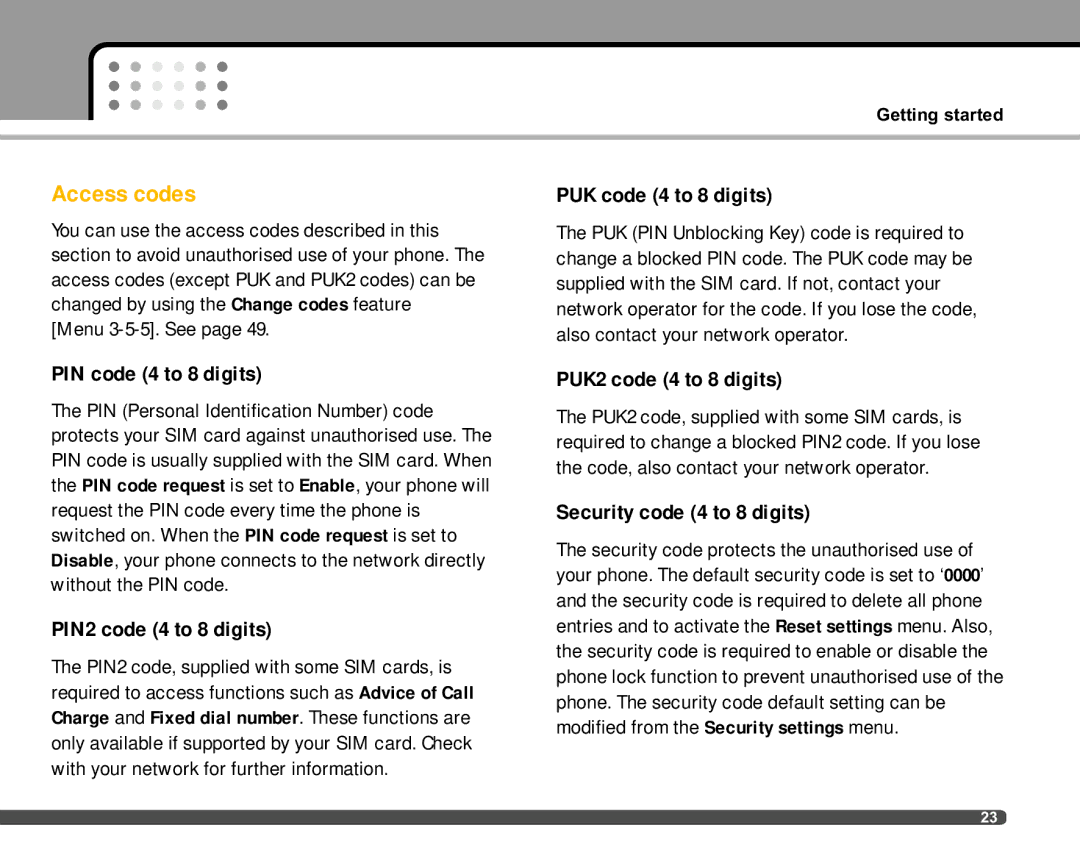 LG Electronics F2400 manual Access codes 