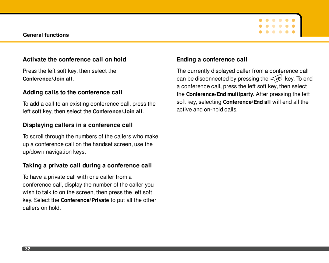 LG Electronics F2400 Activate the conference call on hold, Adding calls to the conference call, Ending a conference call 