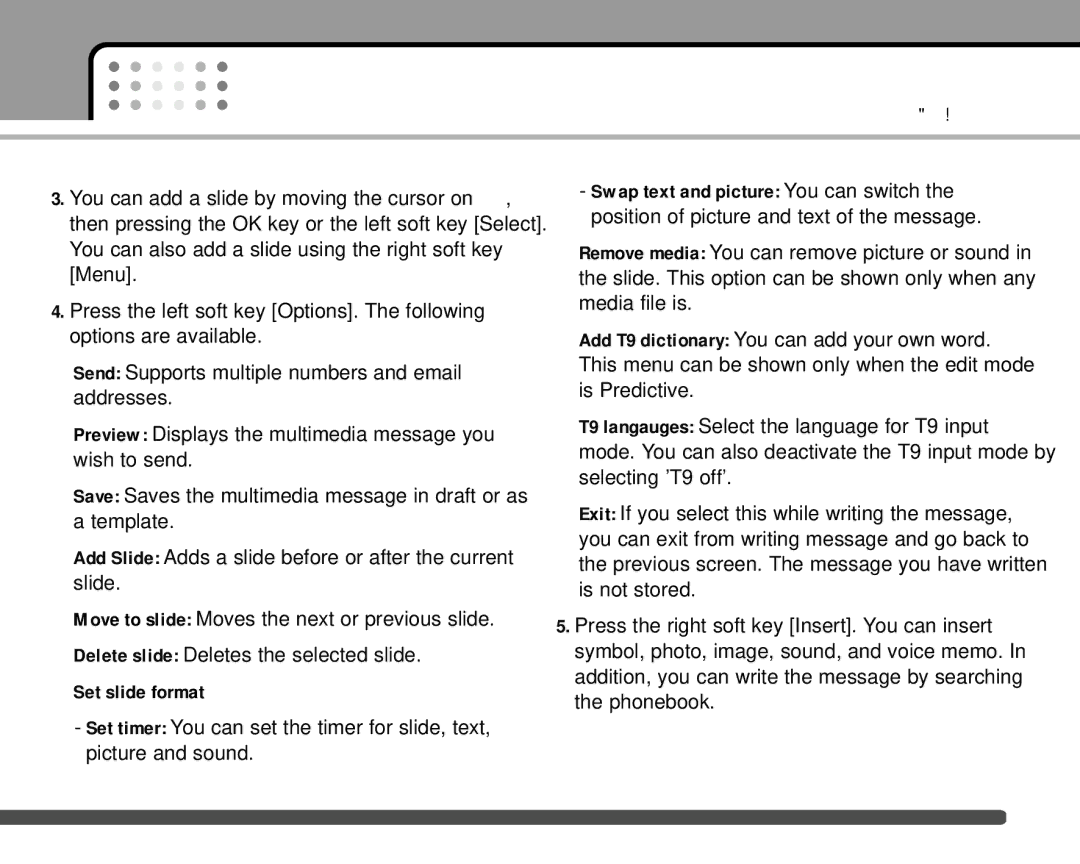 LG Electronics F2400 manual Set slide format 