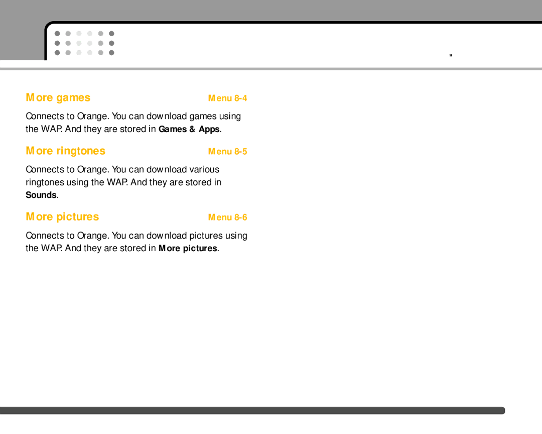 LG Electronics F2400 manual More games, More ringtones, More pictures, Sounds 