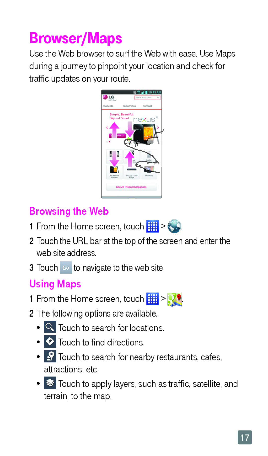 LG Electronics F6 manual Browser/Maps, Browsing the Web, Using Maps 