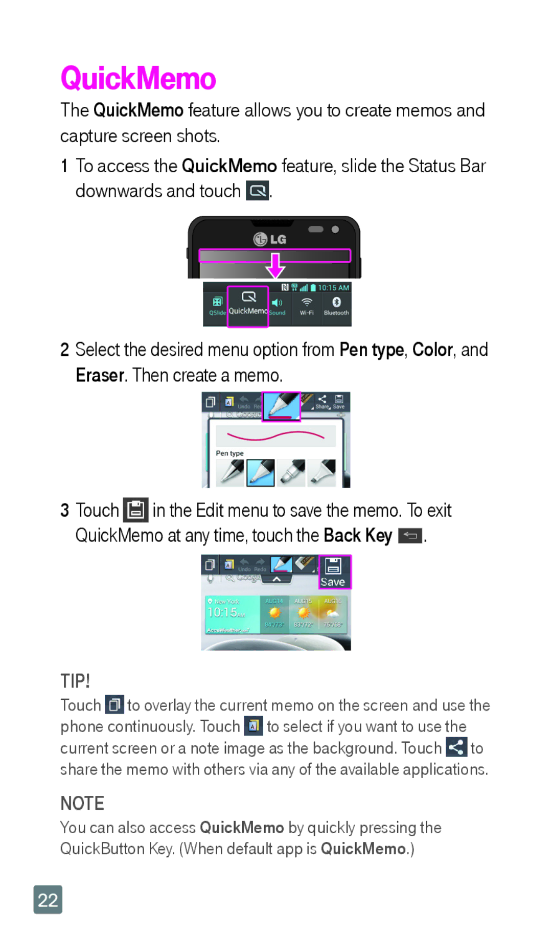 LG Electronics F6 manual QuickMemo 