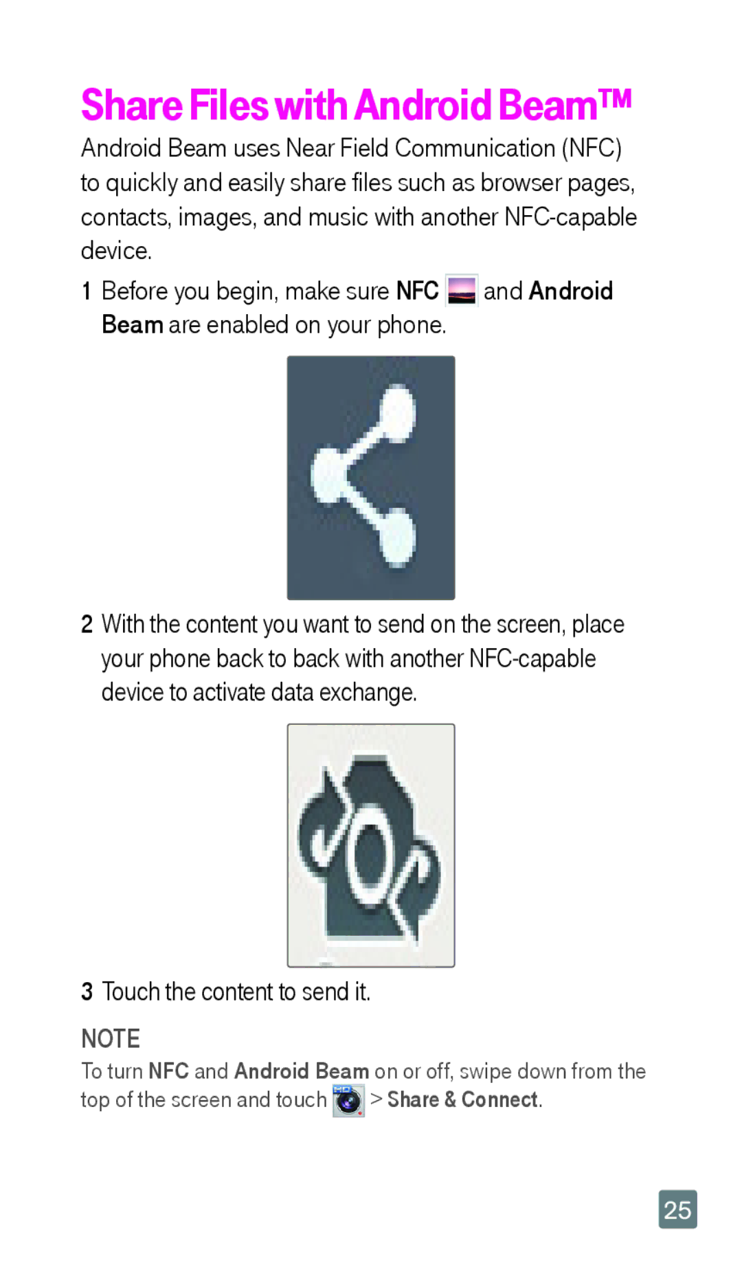 LG Electronics F6 manual Share Files with Android Beam, Touch the content to send it 