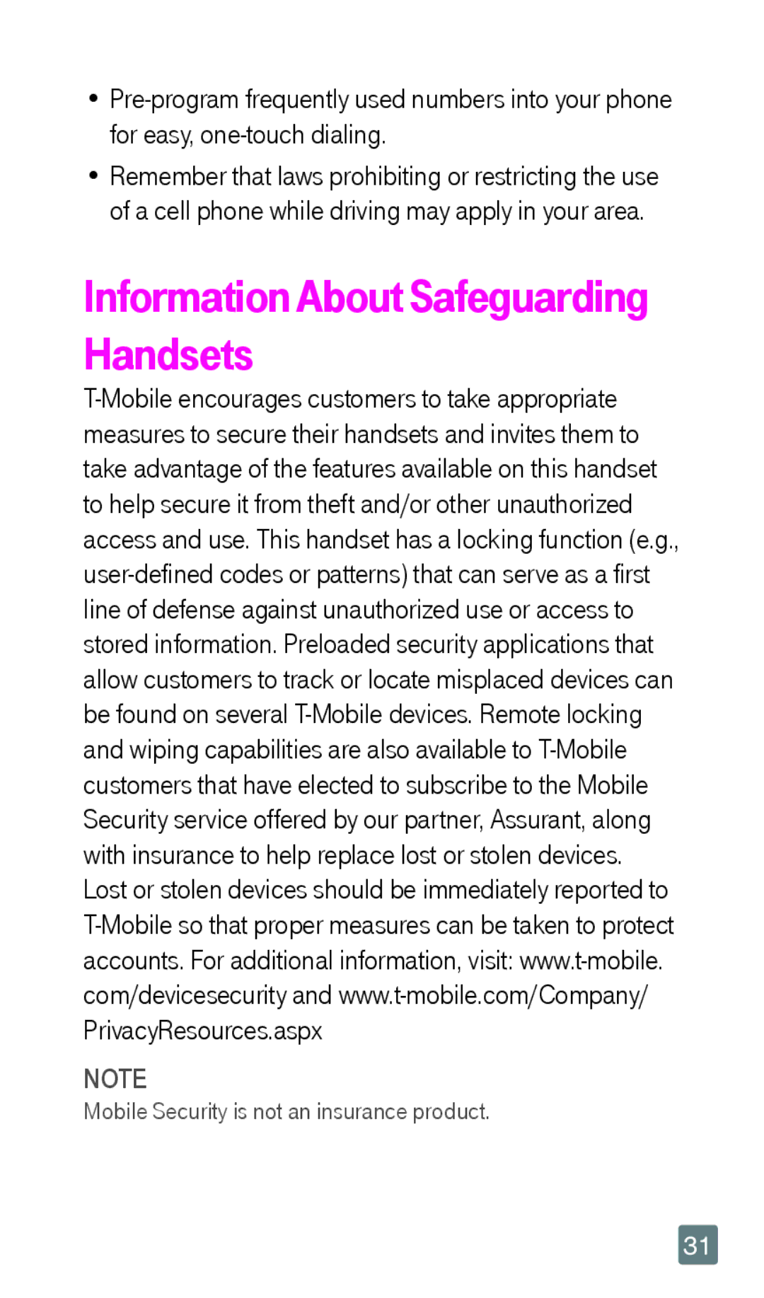 LG Electronics F6 manual Information About Safeguarding Handsets 