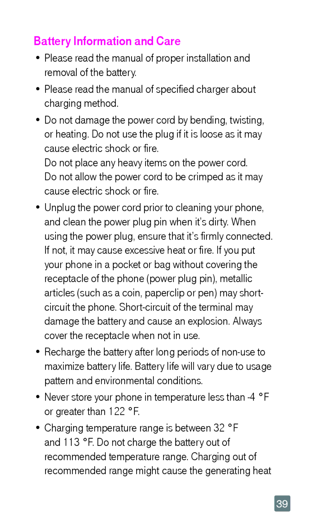 LG Electronics F6 manual Battery Information and Care 