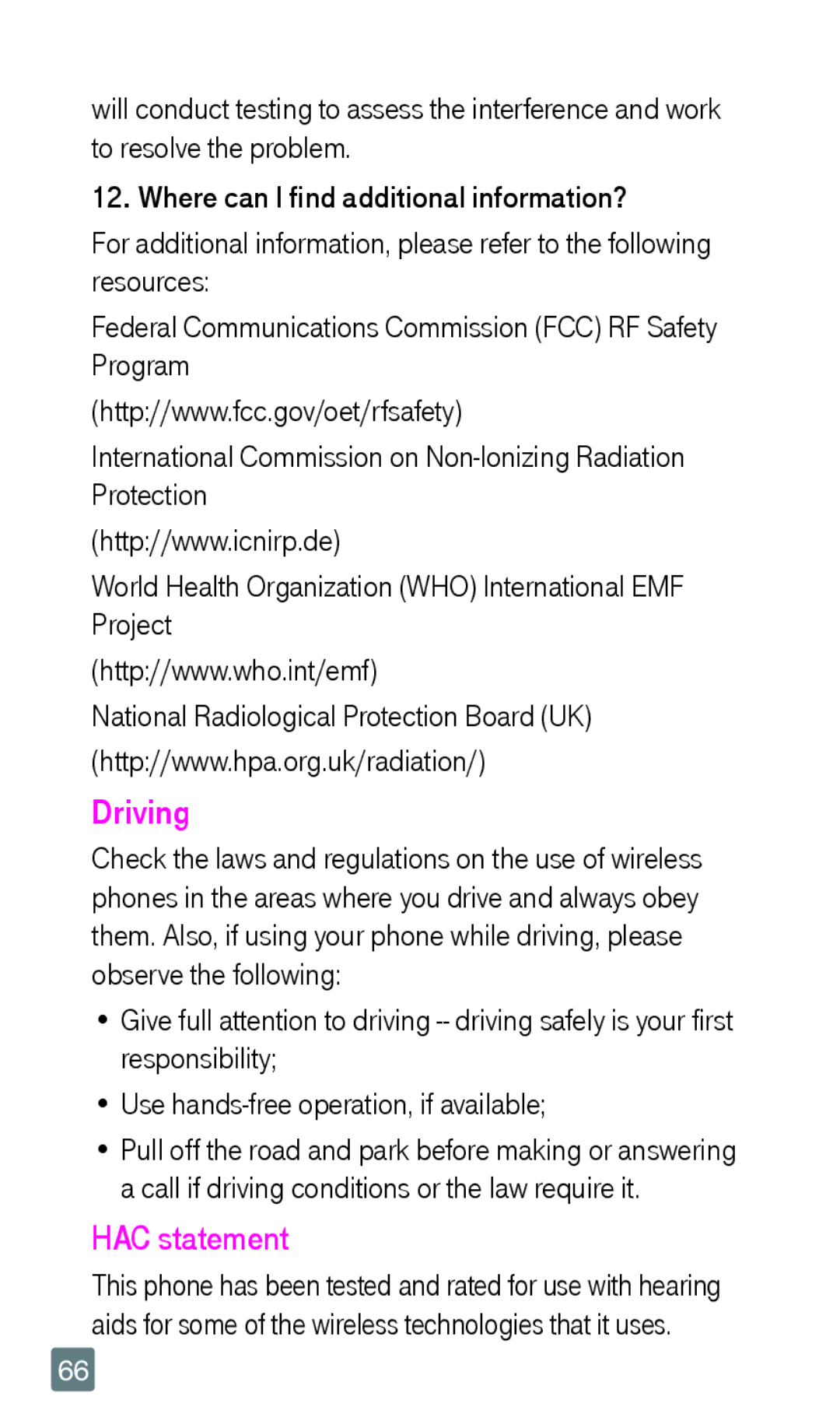 LG Electronics F6 manual Driving, HAC statement 