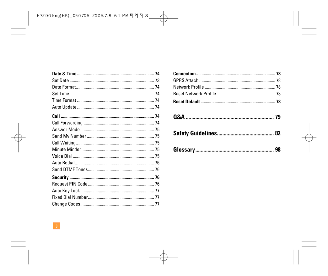 LG Electronics F7200 manual Safety Guidelines Glossary, Call 