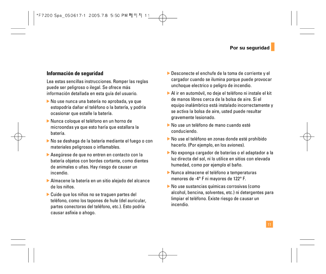 LG Electronics F7200 manual Información de seguridad, Por su seguridad 