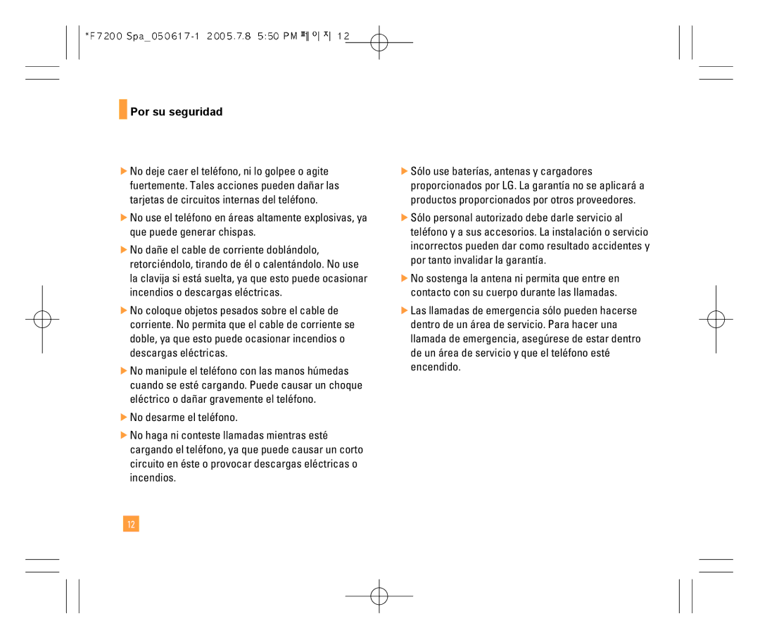 LG Electronics F7200 manual Por su seguridad 