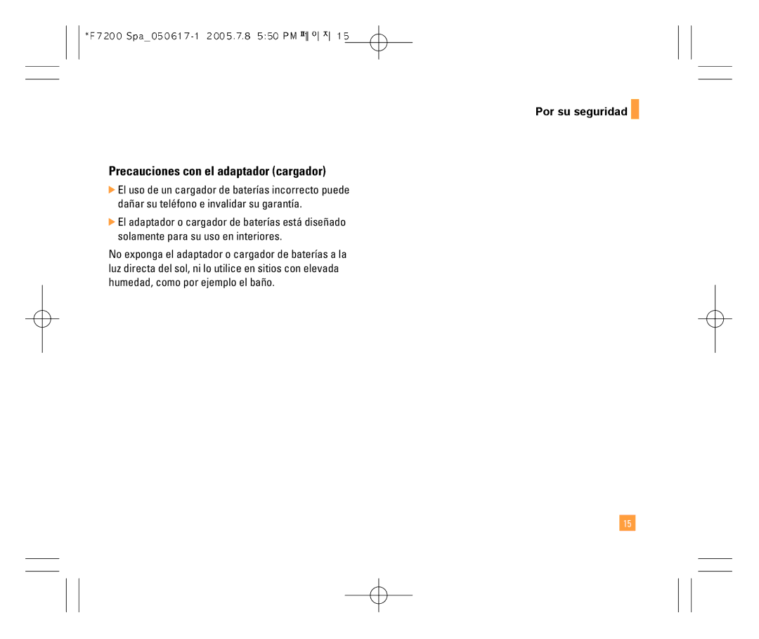 LG Electronics F7200 manual Precauciones con el adaptador cargador 