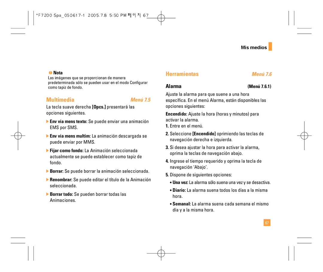 LG Electronics F7200 manual Herramientas, Alarma 