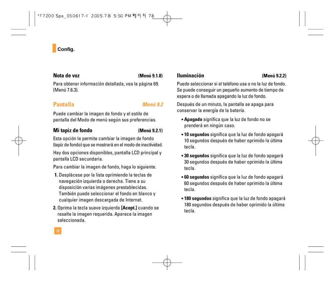 LG Electronics F7200 manual Pantalla, Mi tapiz de fondo, Config, Para obtener información detallada, vea la página 69. Menú 