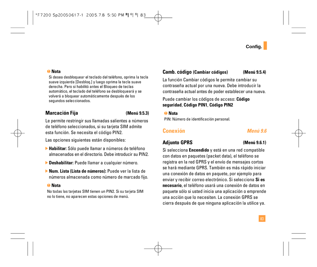 LG Electronics F7200 manual Conexión, Marcación Fija, Deshabilitar Puede llamar a cualquier número 