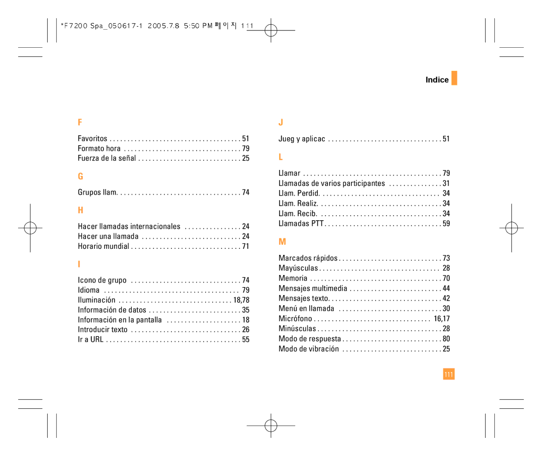 LG Electronics F7200 manual Indice, Jueg y aplicac 