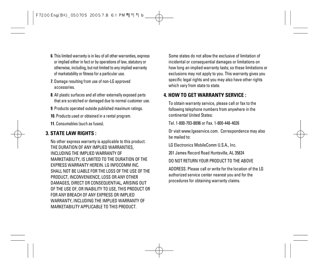 LG Electronics F7200 manual Damage resulting from use of non-LG approved accessories, Consumables such as fuses 