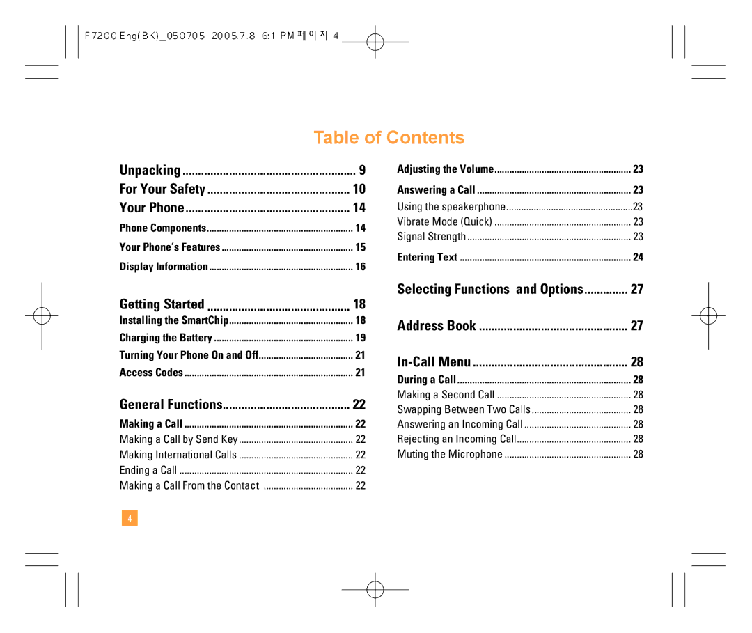 LG Electronics F7200 manual Table of Contents 